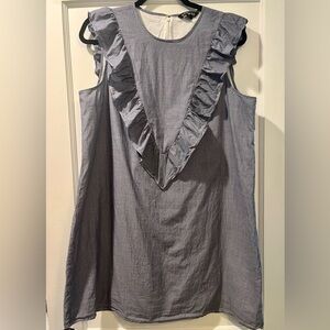 Express Grey(Blue) and White Pinstripe Ruffle Sleeveless Dress Size Large